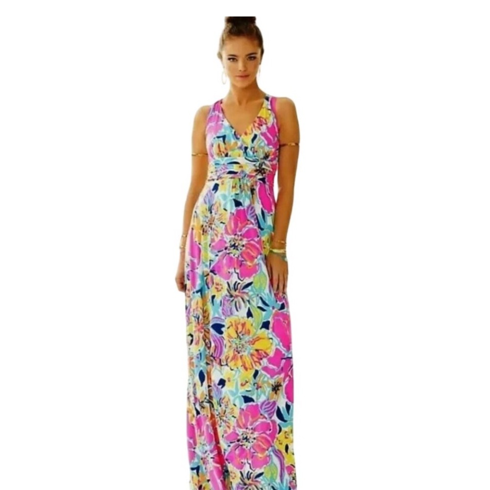 Lilly Pulitzer Pink and Blue Halter Maxi Sundress
